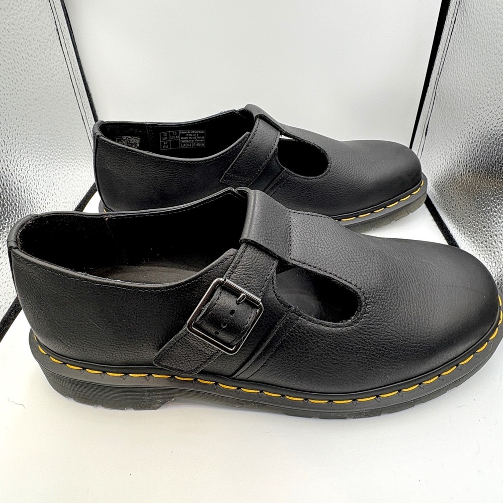 Doc Martens Polley T-Bar Mary Janes Mens 13 US Black Leather Shoes Punk New